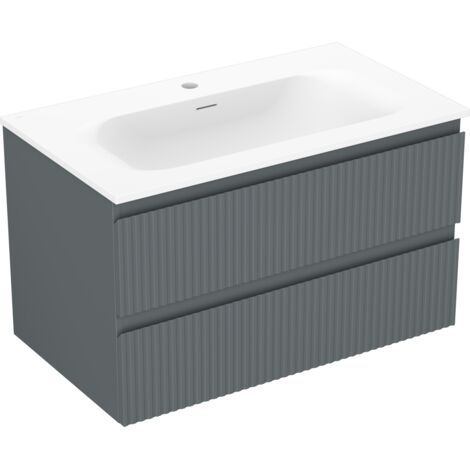 Mexen Rivel mueble de ba帽o de 80 cm con lavabo Vela, 2 cajones, acanalado, grafito mate/blanco mate - 91A20-08047-2-BFF66-W23M0