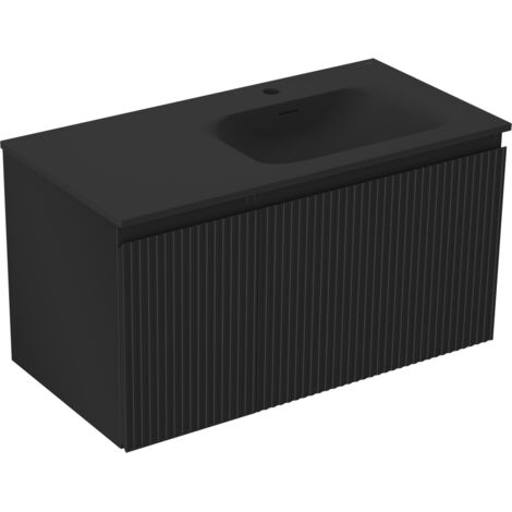 Mexen Rivel mueble de ba帽o de 90 cm con lavabo Vela derecho, 1S, 1D, ranurado, negro mate - 91A23-09047-3-BBFF71-W23P71