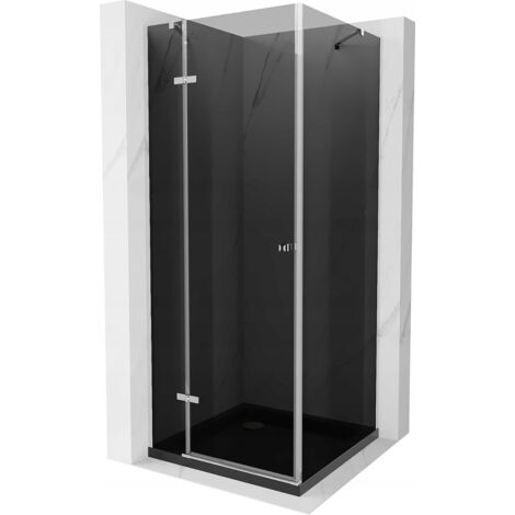 Mexen Roma cabina de ducha abatible 80 x 80 cm, grafito, cromo + plato de ducha Flat, negro - 854-080-080-01-40-4070