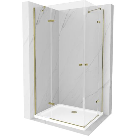 Mexen Roma Duo cabina doccia a battente 80 x 70 cm, trasparente, oro + piatto Flat - 854-080-070-50-02-4010G