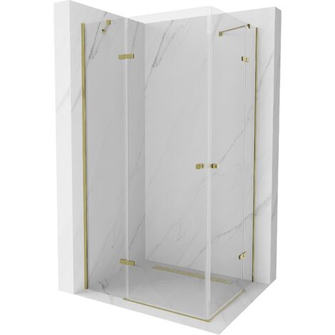 Mexen Roma Duo cabine de douche à porte battante 90 x 80 cm, transparent, dorée - 854-090-080-50-00-02