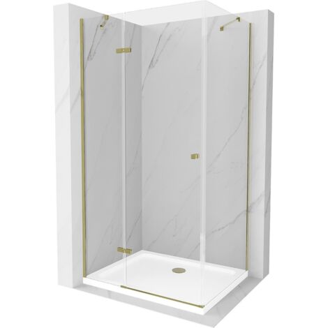 Mexen Roma kippbare Duschabtrennung 70 x 100 cm, Transparent, Gold + Duschwanne Flat - 854-070-100-5