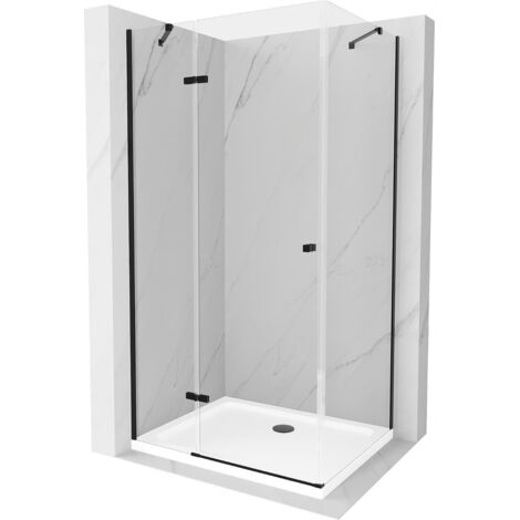 Mexen Roma kippbare Duschabtrennung 70 x 100 cm, Transparent, Schwarz + Duschwanne Flat, Weiß - 854-