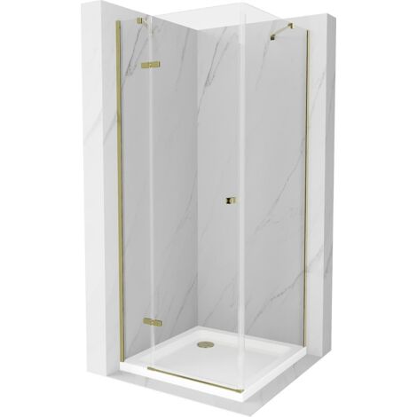 Mexen Roma kippbare Duschabtrennung 80 x 80 cm, Transparent, Gold + Duschwanne Flat - 854-080-080-50