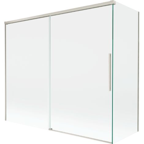 Mexen Rox Badewannen-Wand 2-flügelig verschiebbar 180 + 90 x 150 cm, transparent, gebürsteter Nickel - 8C9-180-090-97-00