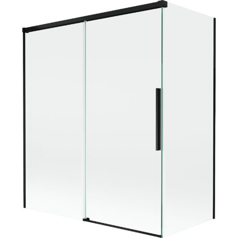 Mexen Rox Badewannenabtrennung 2-flügelig verschiebbar 140 + 70 x 150 cm, transparent, schwarz - 8C9-140-070-70-00
