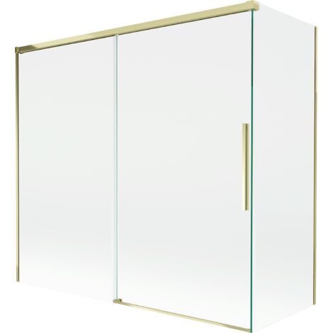 Mexen Rox biombos de ba帽o deslizantes de 2 paneles 170 + 70 x 150 cm, transparente, dorado - 8C9-170-070-50-00