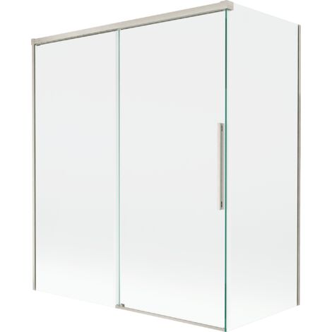 Mexen Rox Duschabtrennung, 2-flügelig, 140 + 70 x 150 cm, transparent, gebürsteter Nickel - 8C9-140-070-97-00