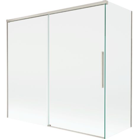 Mexen Rox Duschabtrennung 2-flügelig verschiebbar 170 + 80 x 150 cm, transparent, gebürsteter Nickel - 8C9-170-080-97-00