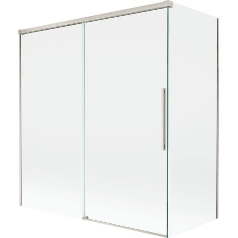 Mexen Rox Duschabtrennung für Badewanne 2-teilig Schiebewand 150 + 70 x 150 cm, transparent, gebürsteter Nickel - 8C9-150-070-9