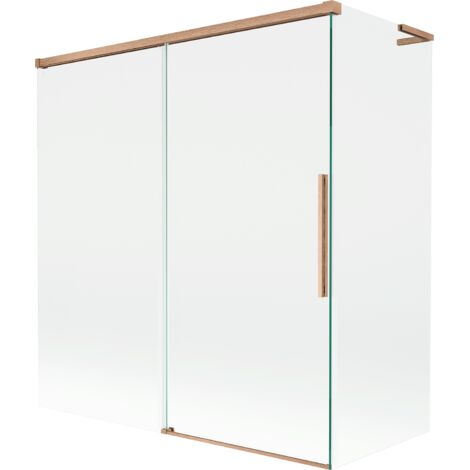 Mexen Rox L Badewannenabtrennung 2-flügelig verschiebbar 150 + 70 x 150 cm, transparent, gebürstetes Kupfer - 8C9L-150-070-65-0