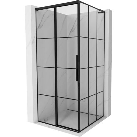 Mexen Rox L Duschkabine, schiebbar, links 95 x 95 cm, schwarzes Gitter, schwarz - 8C2L-095-095-70-77-L
