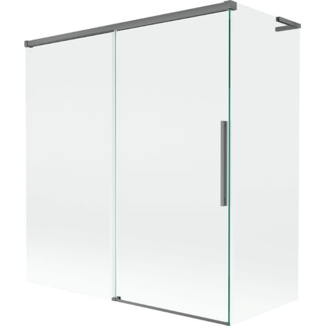 Mexen Rox L mampara de ba帽era de 2 hojas correderas 150 + 70 x 150 cm, transparente, metal de armas - 8C9L-150-070-95-00