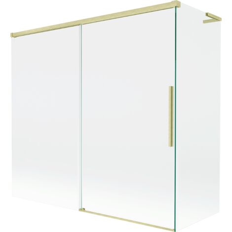Mexen Rox L mampara de ba帽o 2 plegable deslizante 170 + 75 x 150 cm, transparente, dorado cepillado - 8C9L-170-075-55-00