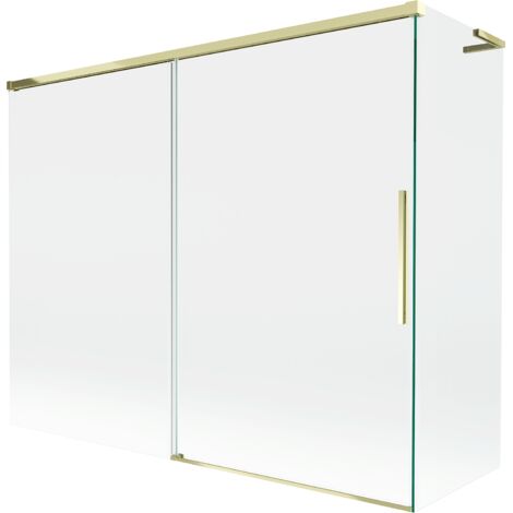 Mexen Rox L mampara de ba帽o de 2 paneles deslizantes 190 + 80 x 150 cm, transparente, dorado - 8C9L-190-080-50-00