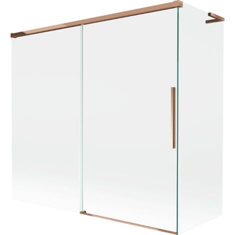 Mexen Rox L paratia da vasca da bagno a 2 ante scorrevole 170 + 75 x 150 cm, trasparente, oro rosa - 8C9L-170-075-60-00