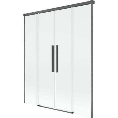 Mexen Rox mampara de ba帽era 2 paneles correderos 160 x 150 cm, transparente, gris ca帽贸n cepillado - 8C9-160-002-66-00