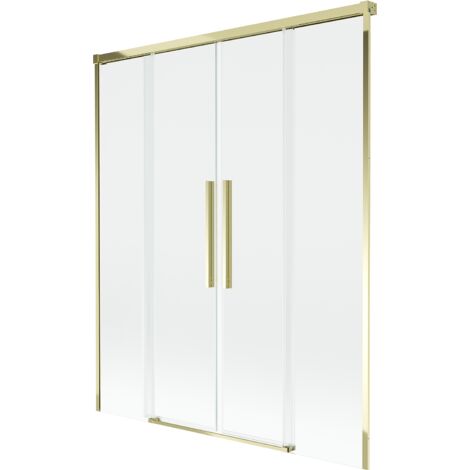 Mexen Rox mampara de ba帽o 2 paneles corredera 150 x 150 cm, transparente, dorado - 8C9-150-002-50-00