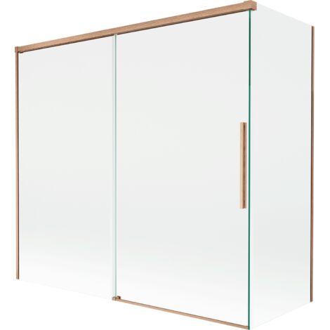 Mexen Rox mampara de ba帽o de 2 hojas correderas 170 + 75 x 150 cm, transparente, cobre cepillado - 8C9-170-075-65-00