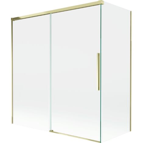 Mexen Rox mampara de ducha 2 puertas correderas 150 + 70 x 150 cm, transparente, dorado - 8C9-150-070-50-00