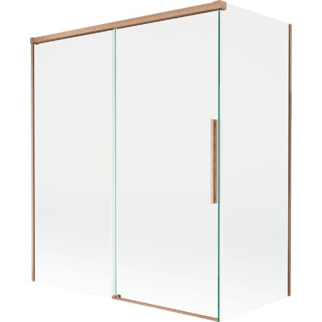 Mexen Rox mampara de ducha corredera de 2 hojas 140 + 70 x 150 cm, transparente, cobre cepillado - 8C9-140-070-65-00