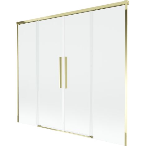 Mexen Rox paravento da bagno a 2 ante scorrevoli 190 x 150 cm, trasparente, dorato - 8C9-190-002-50-00