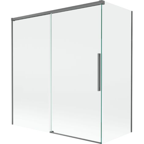 Mexen Rox paravento da vasca a 2 ante scorrevole 150 + 70 x 150 cm, trasparente, metallo gun - 8C9-150-070-95-00