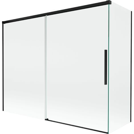 Mexen Rox paravento da vasca da bagno a 2 ante scorrevoli 190 + 80 x 150 cm, trasparente, nero - 8C9-190-080-70-00