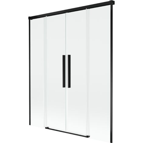 Mexen Rox paravento per vasca da bagno scorrevole a 2 ante 150 x 150 cm, trasparente, nero - 8C9-150-002-70-00