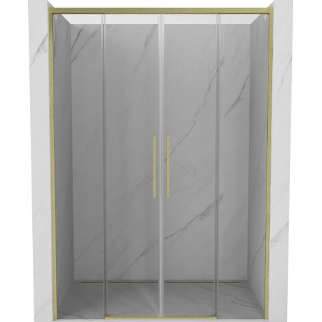 Mexen Rox puertas de ducha correderas 140 cm, transparentes, oro cepillado - 8C2-140-002-55-00