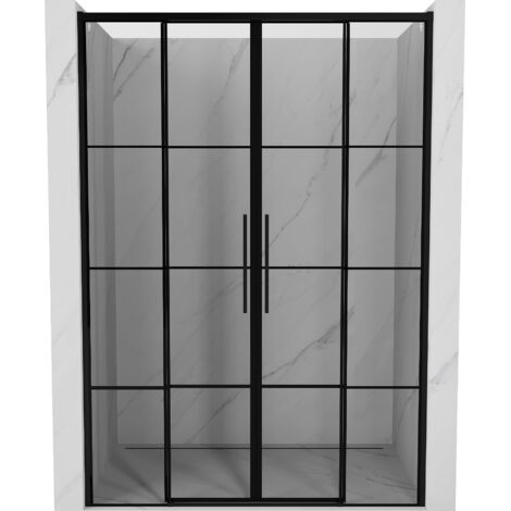 Mexen Rox puertas de ducha correderas 150 cm, rejilla negra, negro - 8C2-150-002-70-77