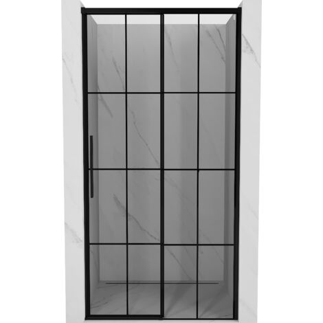 Mexen Rox puertas de ducha correderas derecha 100 cm, cuadr铆cula negra, negro - 8C2-100-000-70-77-P