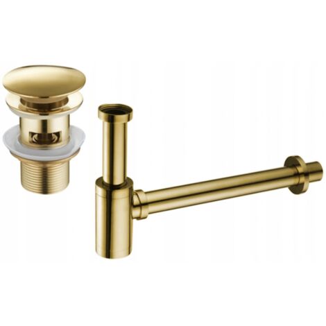 Mexen semi-sifone per lavabo rotondo con tappo clic-clac, con troppopieno, oro - 7992050-50