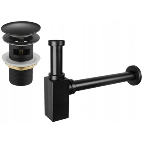 Mexen semisifone per lavabo quadrato con tappo clic-clac, con troppopieno, nero - 7992060-70