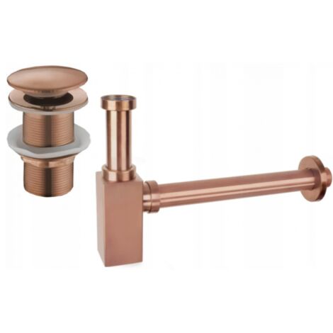 Mexen semisifone per lavabo quadrato con tappo clic-clac, senza troppo pieno, oro rosa - 7991060-60