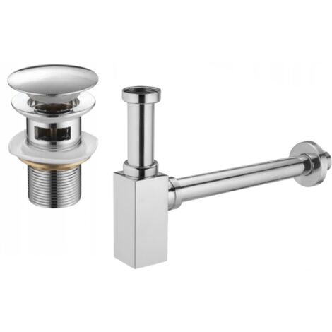 Mexen semisifone quadrato per lavabo con tappo click-clack, con troppo pieno, cromo - 7992060-00