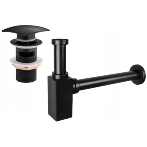 Mexen semisifone quadrato per lavabo con tappo click-clack, con troppopieno, nero - 7992660-70