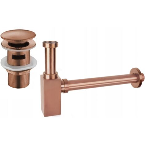 Mexen sif贸n de lavabo cuadrado con tap贸n clic-clac, con rebosadero, oro rosa - 7992060-60