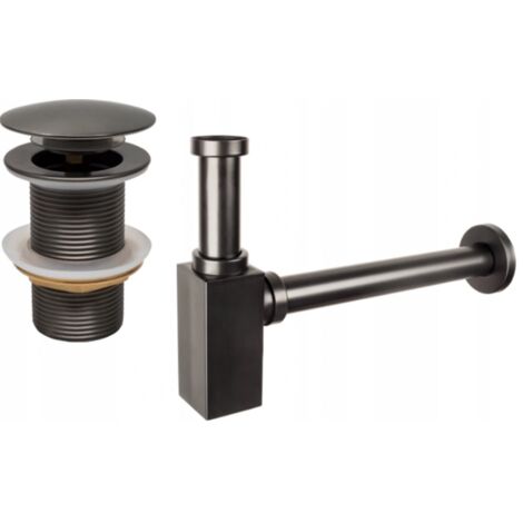 Mexen sifone quadrato per lavabo con tappo clic-clac, senza troppo pieno, grafite - 7991060-66