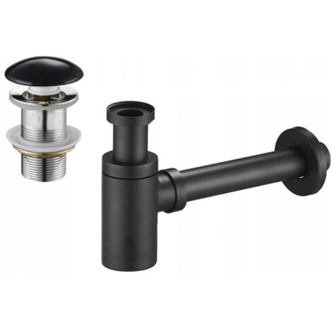 Mexen sifone semi-circolare per lavabo con tappo ceramico clic-clac, senza troppopieno, nero - 7991050-75