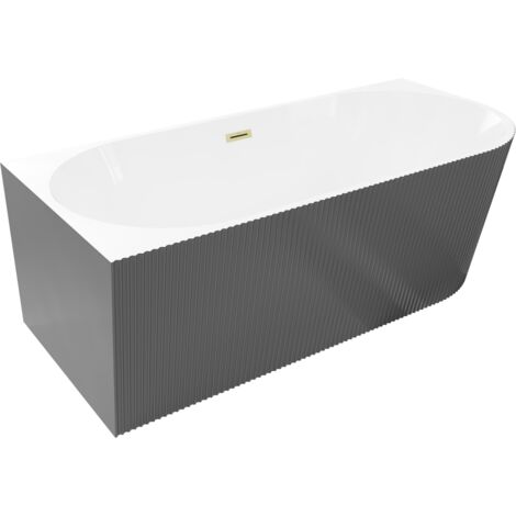 Mexen Silo baignoire autoportante d'angle gauche rainurée 150 x 75 cm, blanc/gris, trop-plein or brossé - 52891507562L-55