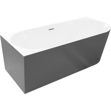 Mexen Silo freistehende Eckbadewanne links geriffelt 150 x 75 cm, weiß/grau, Überlauf chrom - 52891507562L-01
