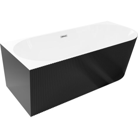 Mexen Silo freistehende Eckbadewanne links geriffelt 150 x 75 cm, weiß/schwarz, Überlauf chrom - 52891507575L-01
