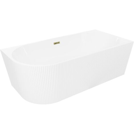 Mexen Silo vasca da bagno angolare destra rigata 170 x 80 cm, bianca, troppopieno dorato - 52891708000P-50