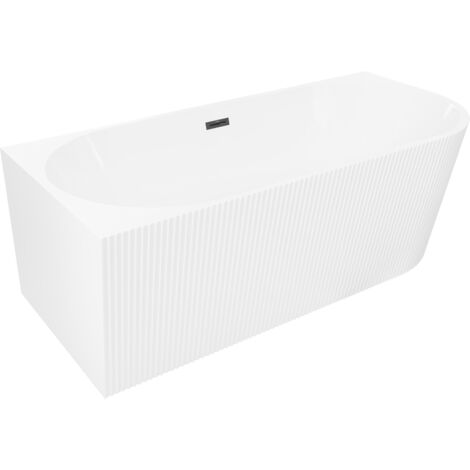 Mexen Silo vasca da bagno freestanding angolare sinistra rigata 170 x 80 cm, bianca, troppopieno nero - 52891708000L-70