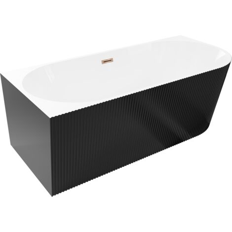 Mexen Silo vasca da bagno freestanding angolare sinistra scanalata 150 x 75 cm, bianca/nera, troppo pieno oro rosa - 5289150757