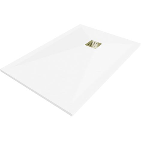 Mexen Stone+ plato de ducha compuesto rectangular 130 x 70 cm, blanco, cubierta dorada - 44107013-G