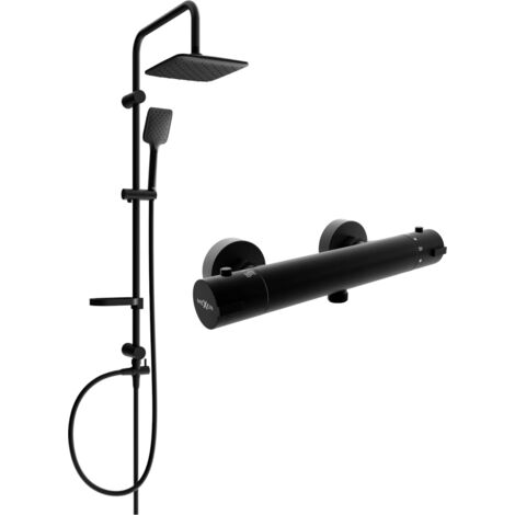 Mexen Sven ensemble de douche apparent avec douche de tête et robinet de douche thermostatique Kai, noir - 77100262-70