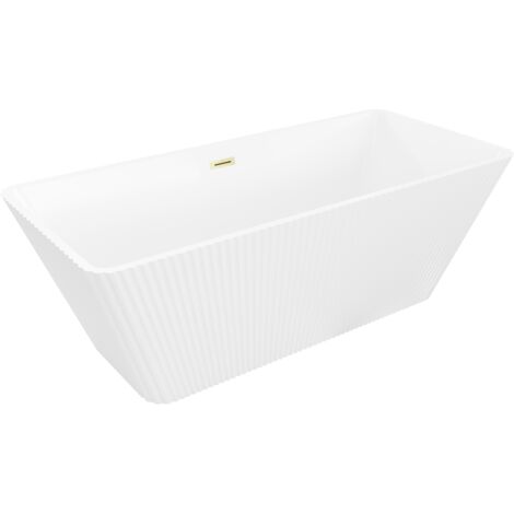 Mexen Tava ba帽era exenta acanalada 170 x 75 cm, blanca, rebosadero dorado cepillado - 52851707500-55
