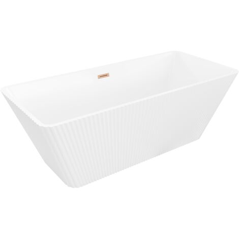 Mexen Tava baignoire autoportante rainurée 170 x 75 cm, blanc, trop-plein cuivre brossé - 52851707500-65
